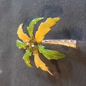 Palm Tree Brooch with Green and Yellow enamel Inlay